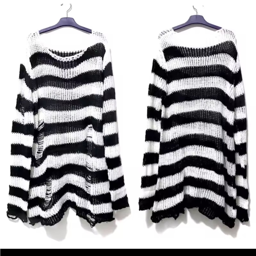 Striped Black and White Women's Sweater - Picture 1 of 3